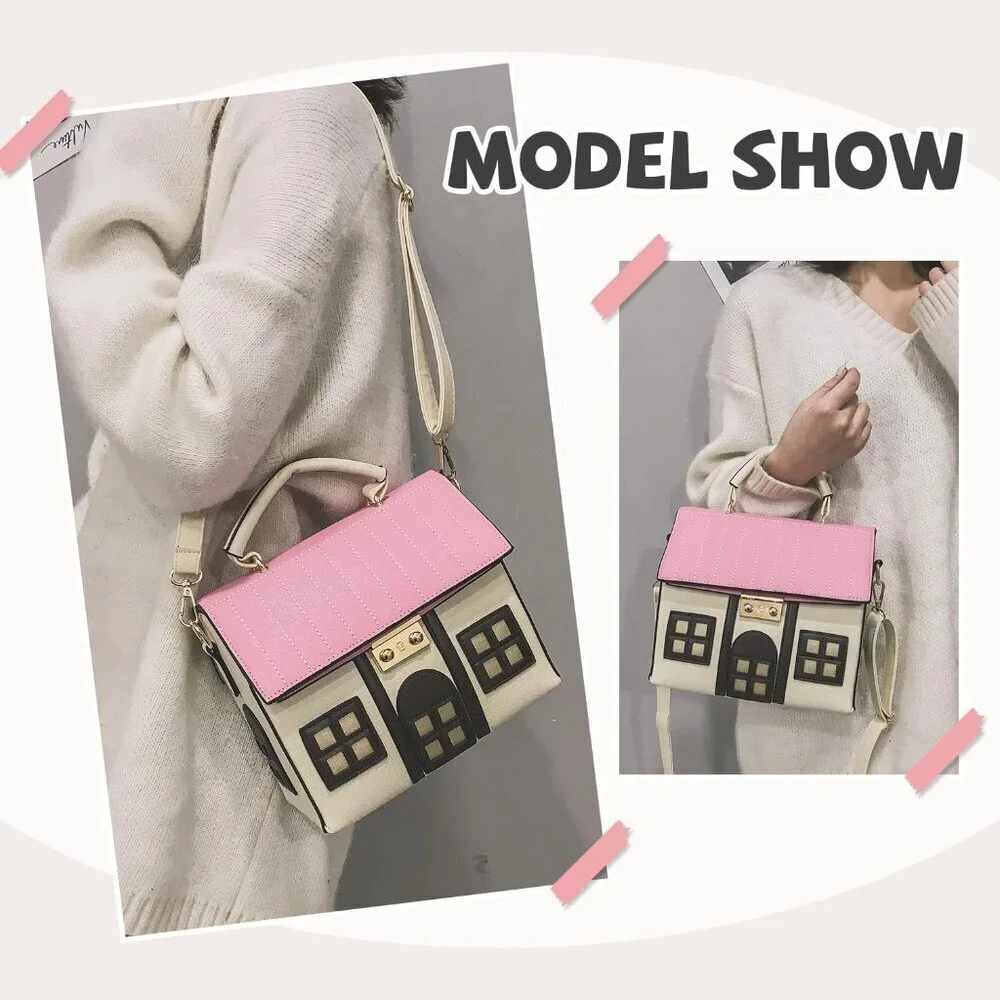 Leather House Shape Purse Women Cute Small Handbag Crossbody Tote